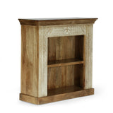 Boho Handcrafted Mango Wood Bookcase, Walnut and Distressed White - NH932413