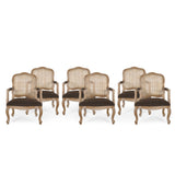 French Country Wood and Cane Upholstered Dining Armchair - NH542513