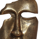 Handcrafted Aluminum Abstract Face Decor with Stand, Antique Brass and White - NH664413
