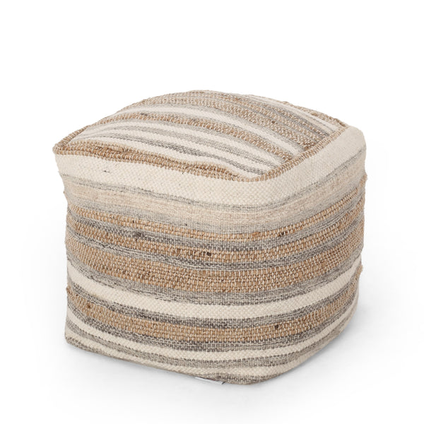 Handcrafted Boho Fabric Cube Pouf - NH369313