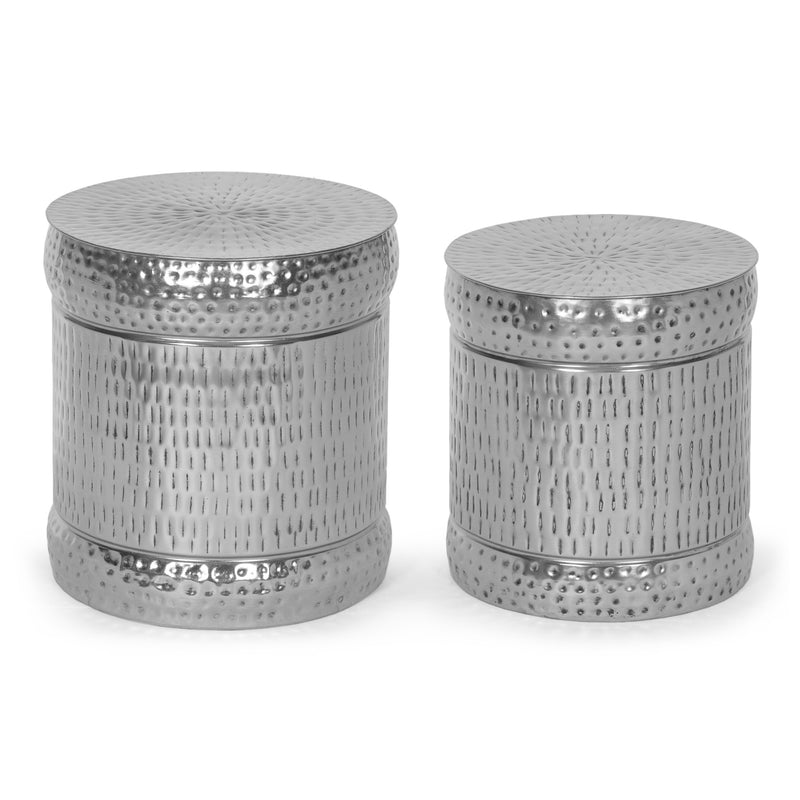 Modern Handcrafted Textured Iron Side Tables, Set of 2, Nickel Antique - NH136413