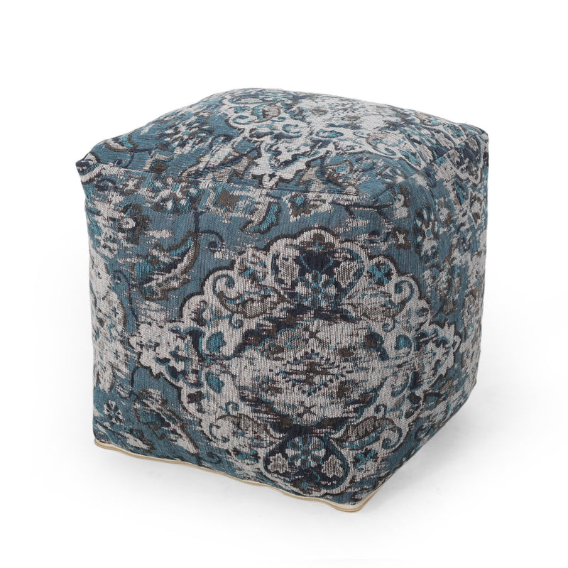 Handcrafted Boho Fabric Cube Pouf - NH238313