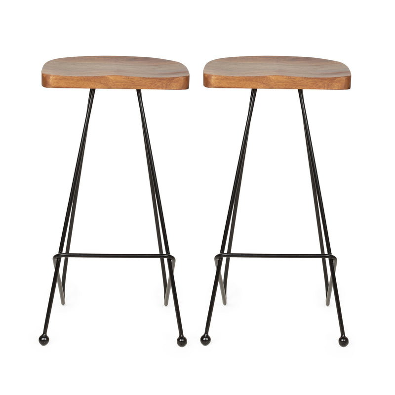 Handcrafted Modern Industrial Wood Bar Stools (Set of 2) - NH055313