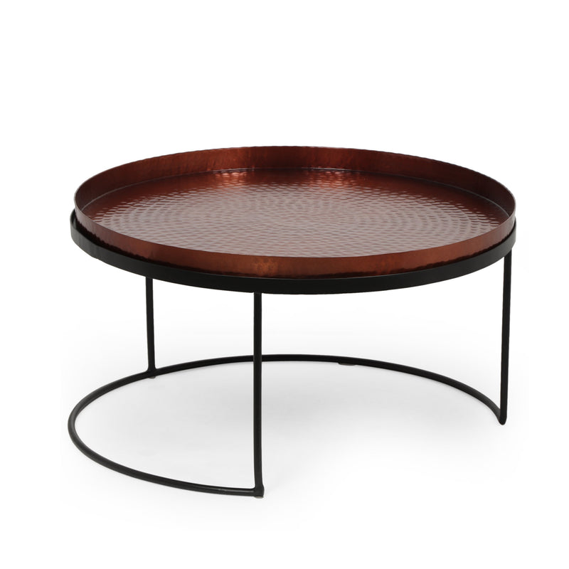 Modern Handcrafted Hammered Aluminum Nesting Accent Tables, Set of 2, Copper and Black - NH215513