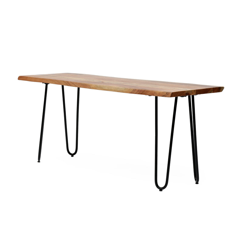 Handcrafted Modern Industrial Acacia Wood Dining Bench with Hairpin Legs - NH906313