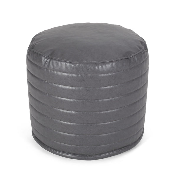 Contemporary Faux Leather Channel Stitch Pouf - NH797413