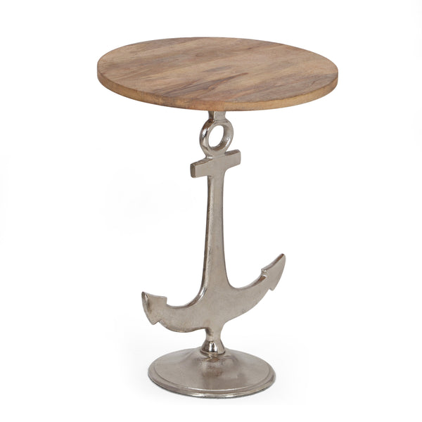 Coastal Mango Wood and Aluminum Anchor Side Table, Natural and Raw Nickel - NH352513