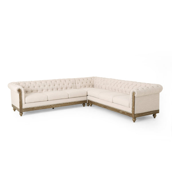 Tufted 7 Seater Sectional Sofa with Nailhead Trim - NH635413