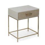 Modern Glam Handcrafted Scroll Mesh Nightstand, Light Gray and Gold - NH669413
