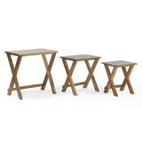 Rustic Handcrafted Acacia Wood Nested Side Tables (Set of 3), Natural - NH490513