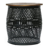 Modern Industrial Handcrafted Mango Wood Lace Cut Side Table, Natural and Black - NH416413