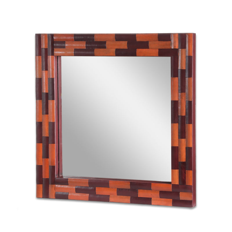Handcrafted Boho Leather Square Wall Mirror - NH090413