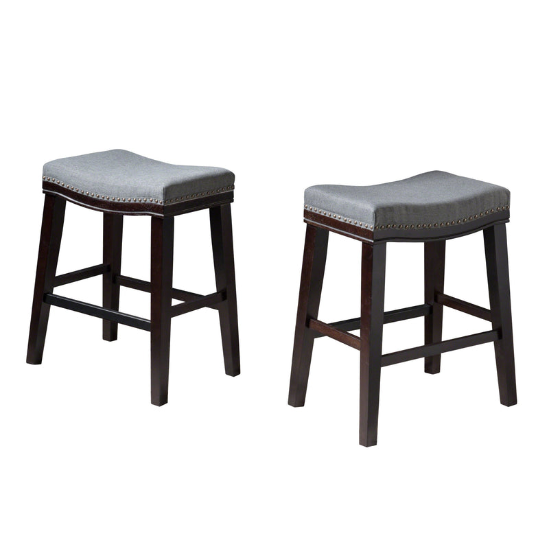 Contemporary Upholstered Saddle Counter Stool with Nailhead Trim, Set of 2 - NH298303