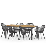Outdoor Wood and Resin 7 Piece Dining Set, Black and Teak - NH050513