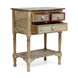 Handcrafted Boho 3 Drawer Mango Wood End Table - NH656313