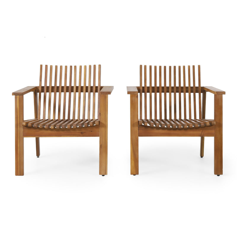 Outdoor Acacia Wood Slatted Club Chairs, Set of 2, Teak - NH435513