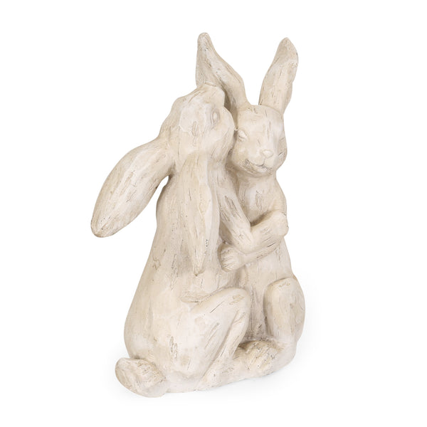 Outdoor Rabbit Couple Garden Statue, White - NH599413