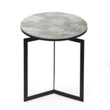 Modern Glam Handcrafted Marble Top Side Table, Natural White and Black - NH268413