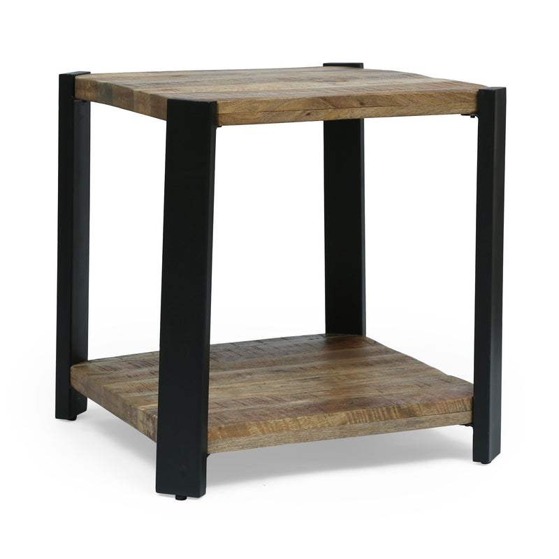 Modern Industrial Handcrafted Mango Wood Side Table, Natural and Black - NH498413