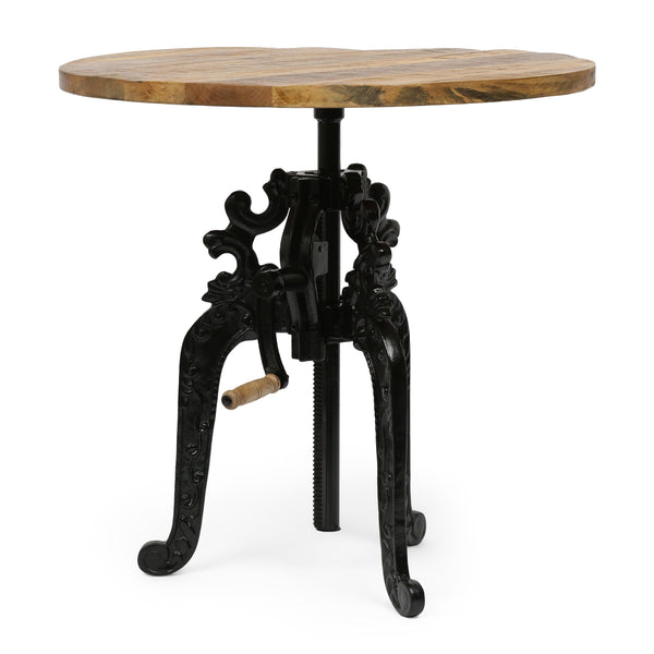 Outdoor Handcrafted Mango Wood Adjustable Height Bistro Table, Natural and Black - NH584513