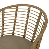 Outdoor Wicker Chair with Water Resistant Cushion, Set of 2, Light Brown and Beige - NH799413