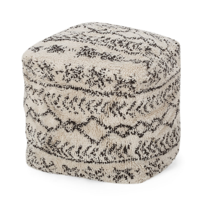 Handcrafted Boho Fabric Cube Pouf - NH828313