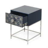 Modern Glam Handcrafted Moroccan Mesh Nightstand, Navy Blue and Nickel - NH469413