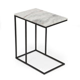 Modern Glam Handcrafted Marble Top C-Shaped Side Table, Natural White and Black - NH487413