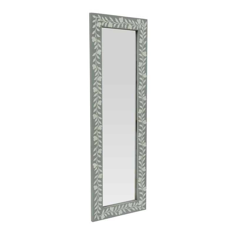 Boho Handcrafted Painted Full Length Standing Mirror, Gray and White - NH959413