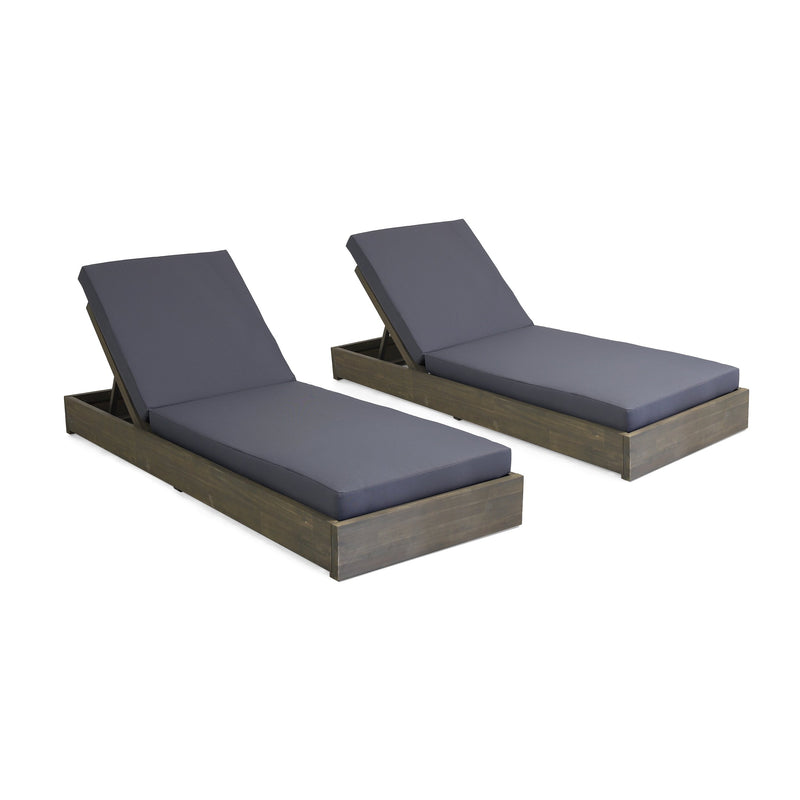 Outdoor Acacia Wood Chaise Lounge with Cushion (Set of 2) - NH614313