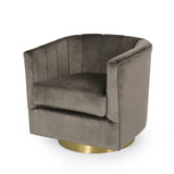 Modern Glam Channel Stitch Velvet Swivel Club Chair - NH728413