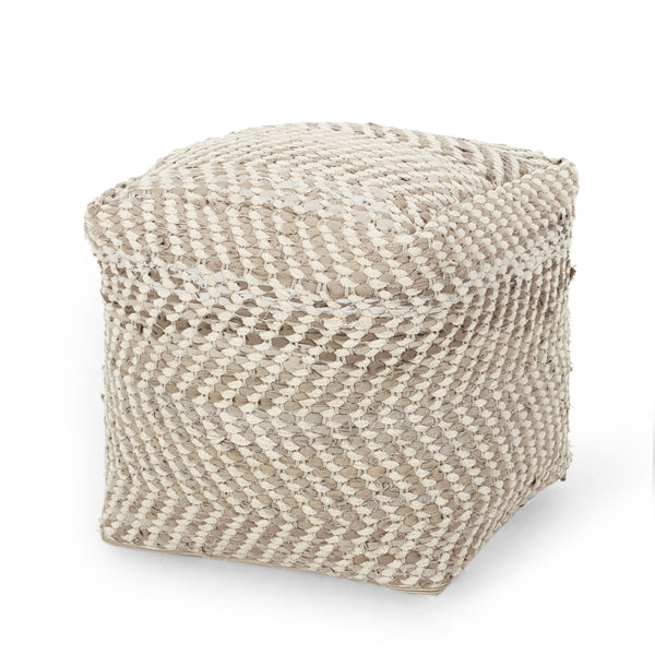 Handcrafted Boho Fabric Cube Pouf - NH038313