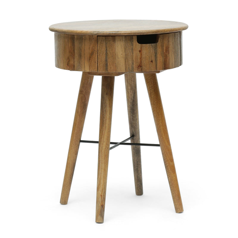 Mid-Century Modern Handcrafted Mango Wood End Table with Drawer, Natural and Black - NH733413