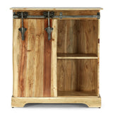 Modern Industrial Handcrafted Acacia Wood Live Edge Cabinet with Sliding Door, Natural and Black - NH397413
