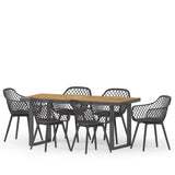 Outdoor Wood and Resin 7 Piece Dining Set, Black and Teak - NH440513