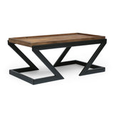 Modern Industrial Handcrafted Mango Wood Coffee Table, Dark Brown and Black - NH698413