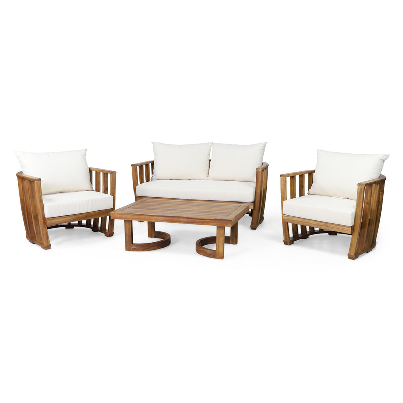 Outdoor Acacia Wood 4 Seater Chat Set with Cushions - NH479313