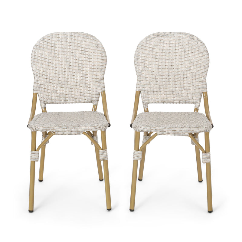 Outdoor Aluminum French Bistro Chairs, Set of 2, Light Brown and Bamboo Finish - NH244413