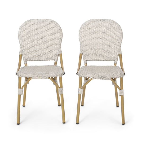 Outdoor Aluminum French Bistro Chairs, Set of 2, Light Brown and Bamboo Finish - NH244413
