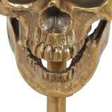 Handcrafted Aluminum Skull Decor with Stand, Raw Brass and Black - NH806413