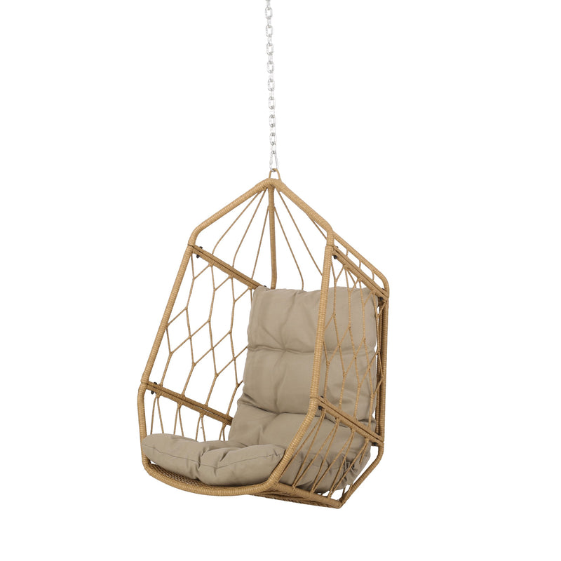Outdoor/Indoor Wicker Hanging Chair with 8 Foot Chain (NO STAND), Light Brown and Tan - NH592413