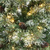 Cashmere Pine and Mixed Needles Pre-Lit Clear LED Hinged Artificial Christmas Tree with Snow and Glitter Branches and Frosted Pinecones - NH612513