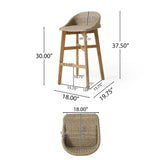 Beeson Outdoor Wicker and Acacia Wood 30 Inch Barstools, Set of 2, Light Multibrown and Teak