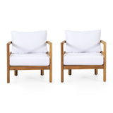 Outdoor Acacia Wood Club Chair with Cushion, Set of 2, Teak and White - NH316513