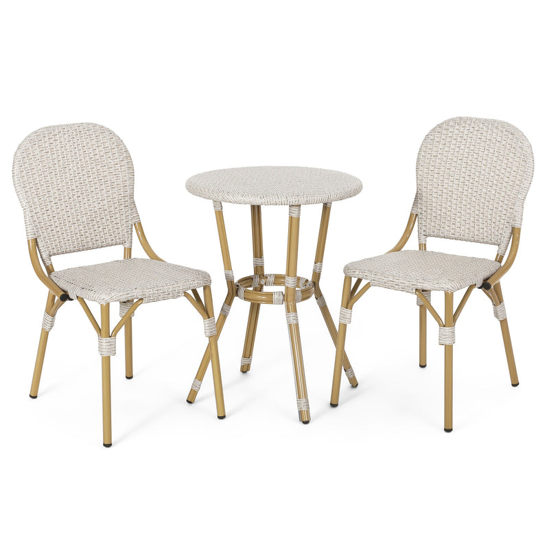 Outdoor Aluminum French Bistro Set, Light Brown and Bamboo Finish - NH454413