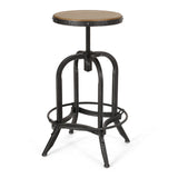 Industrial Firwood Adjustable Height Swivel Barstools, Set of 2, Antique Natural and Pewter - NH325413