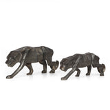 Handcrafted Aluminum Leopard Figurine, Set of 2, Black Charcoal - NH173413