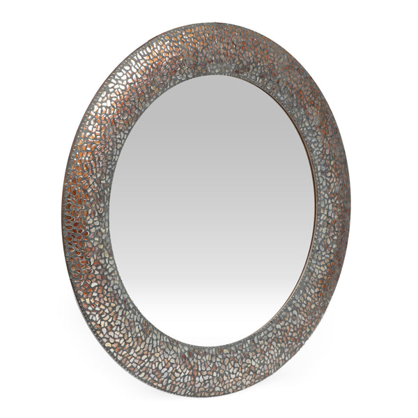 Traditional Handcrafted Round Mosaic Wall Mirror, Golden Brown - NH974413