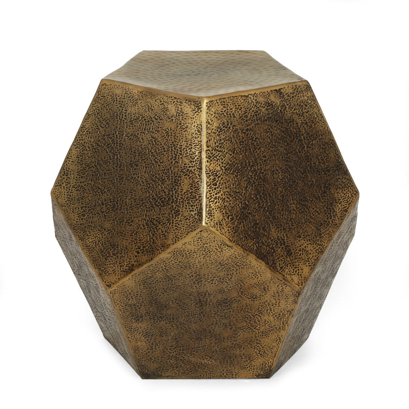 Modern Glam Handcrafted Aluminum Pentagonal Accent Table, Antique Gold - NH210513