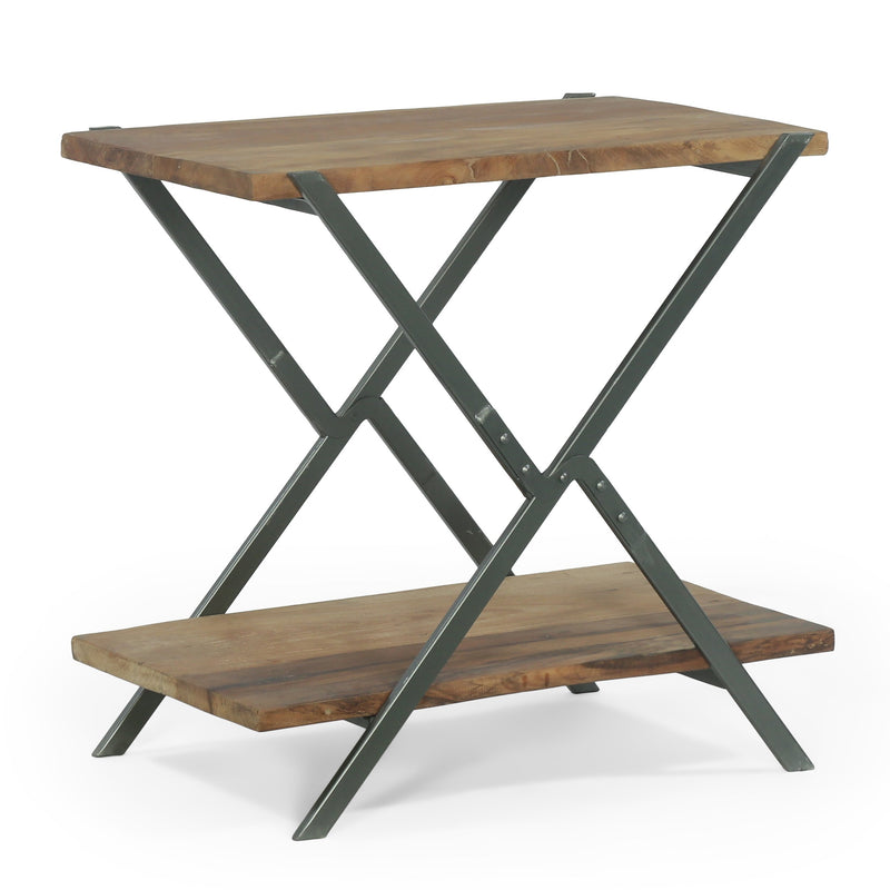 Modern Industrial Handcrafted Wood Side Table, Light Walnut and Gray - NH720513